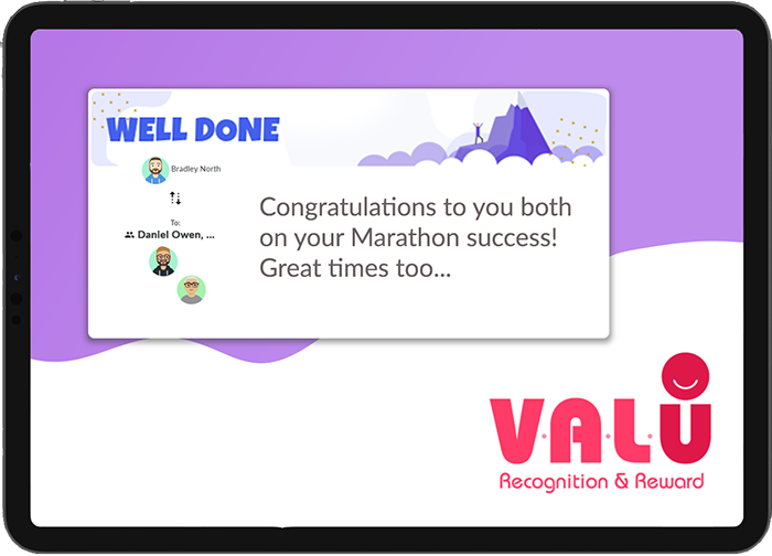 kiosk board view Screenshot of the user profile screen, where achievements, personal information and previous rewards and recognition related to the app are shown