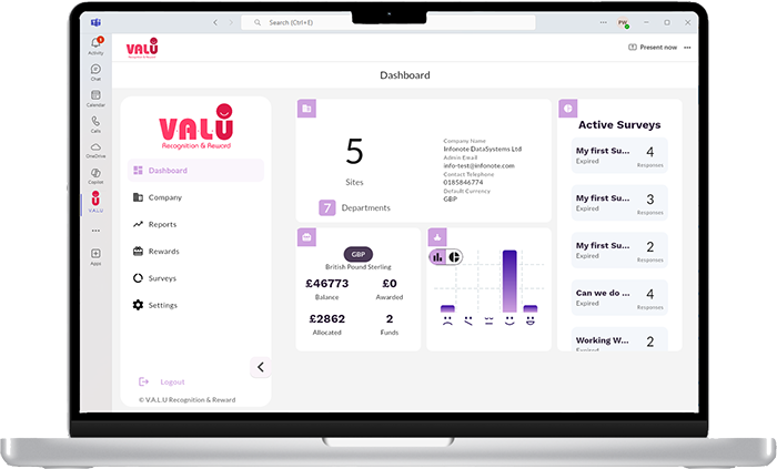 teams view Screenshot of the user profile screen, where achievements, personal information and previous rewards and recognition related to the app are shown